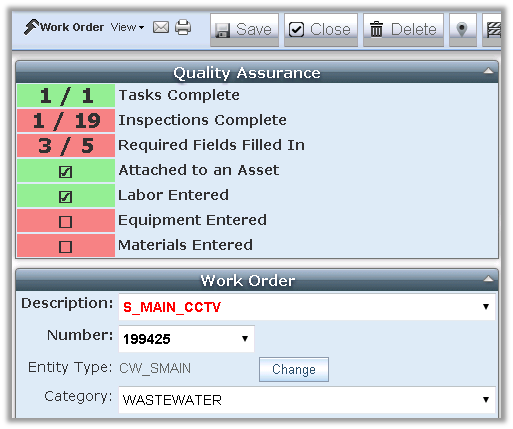 Screenshot: Work Order with QA Plugin